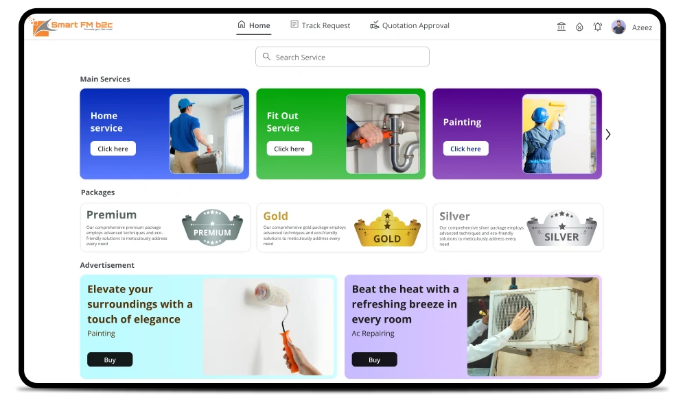 Home maintenance consumer web portal for managing service requests, bookings and user accounts